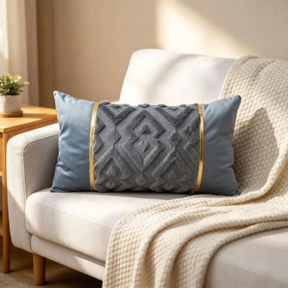 Luxury Patchwork Tufted Lumber Pillow Cover 12x20 Inch Set of 2 - color: Blue Gery, size: 20" x 12" (Pack of 2)