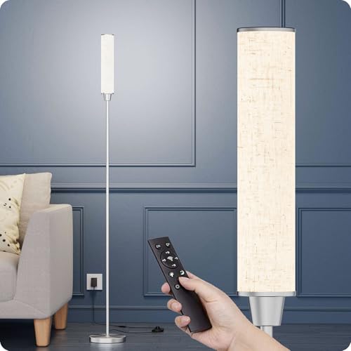 Nukanu Floor Lamp with Remote Control,Nickel,Linen lampshade - color: nickel+Beige linen