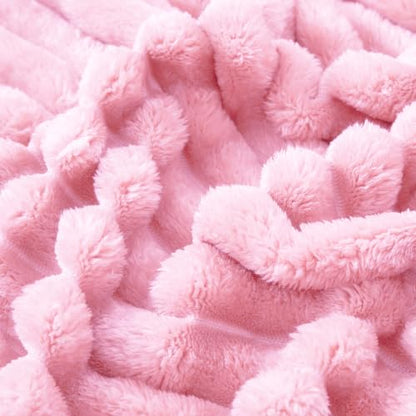 Taliska Ribbed Fleece Throw Blanket for Couch & Bed, Pink, 60"x80" - color: Pink, size: Throw(60"x80")