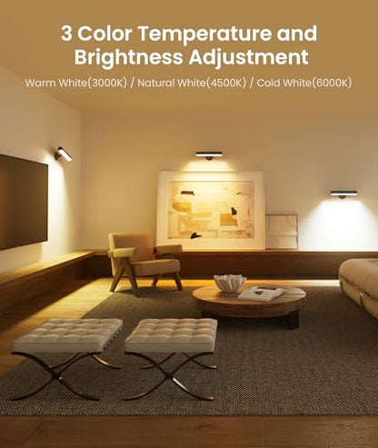 Rechargeable Battery Operated Wall Sconces 7500mAh, Wall Lights for Bedroom - color: Black-2P