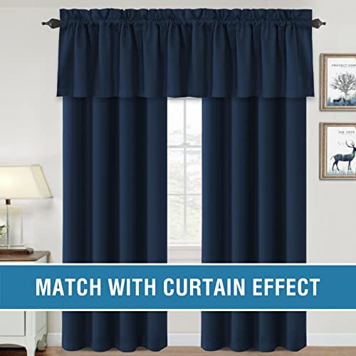 H.VERSAILTEX 100% Blackout Valances for Windows,Kitchen Valance Set of 2, Small Short Modern Rod Pocket Valances Curtains for Living Room Bathroom Cafe Laundry Basement, 52" x 18", Navy - color: Navy
