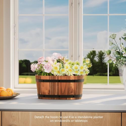 2Pack Cute Railing planter box Fence planters Window boxes planters porch - color: Brown-2pcs, size: Small