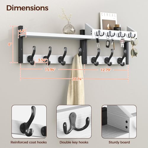 Evermagin 29" Coat Rack Wall Mount with Shelf for Entryway, White - color: White, size: 29 inch
