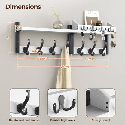 Evermagin 29" Coat Rack Wall Mount with Shelf for Entryway, White - color: White, size: 29 inch