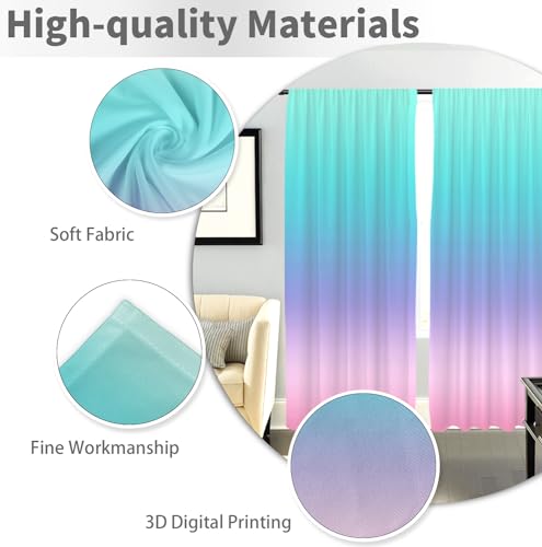 Teal Pink Curtains, Ombre, 2 Panels, 42" W x 63" L, Rod Pocket - color: Teal Pink, size: 42"W x 63"L (Pack of 2)