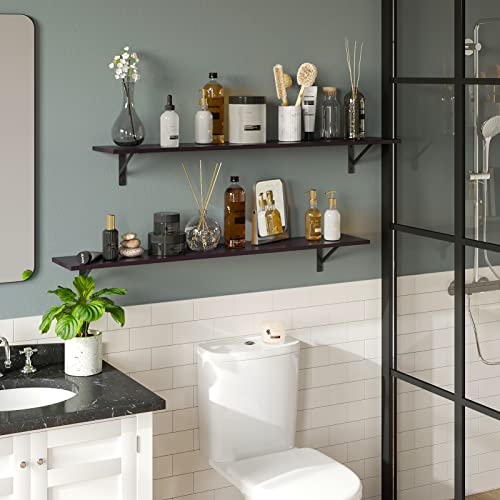 DINZI LVJ Long Wall Shelves, 55.1Inch Wooden Floating Shelves with Brackets - color: Espresso, size: 55.1 Inch