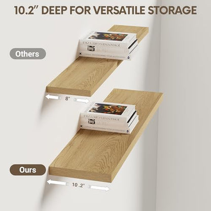 Vivelove 10 Inch Deep Floating Shelves 30x10” Set of 2, Oak - color: Oak, size: 30”wx10.2”dx1.5”h