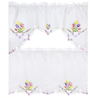 Simhomsen Embroidered Tulips Kitchen Window Curtain Swag and Tiers Set for Easters and Spring (Tulips) - color: Tulips