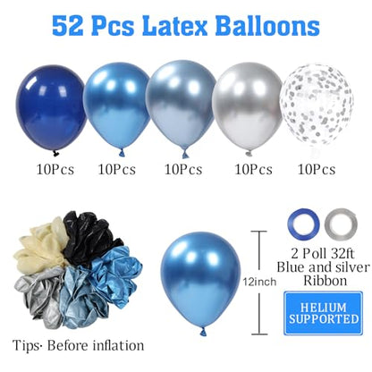 Patimate Blue Silver Confetti Latex Balloons Set 50 pcs 12 inch - color: Blue Silver