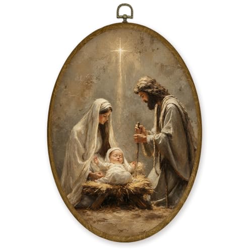 JMENGSSFL Nativity Scene Holy Family Oval Wall Art Holiday Decor 8.6x11.8 - color: Christmas-24
