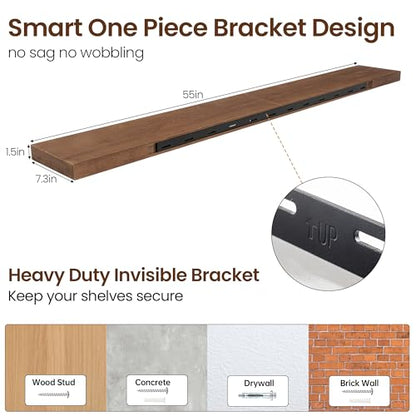 Axeman 55Inch Rustic Wood Floating Shelves 1Pack, Weathered Walnut - color: Weathered Walnut, size: 55inch