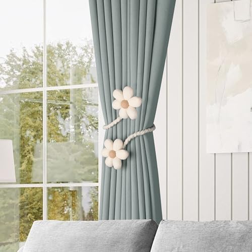 Meplait 2 Pack Flower Curtain Tiebacks, Boho Tie Backs for Curtains, Beige - color: B Flower-beige