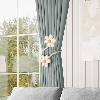 Meplait 2 Pack Flower Curtain Tiebacks, Boho Tie Backs for Curtains, Beige - color: B Flower-beige