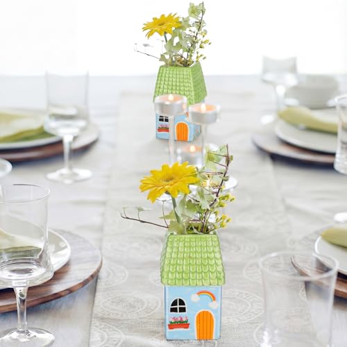 Remerry Mini Ceramic House Shape Vase Decorative Small Bud Vases, Green - color: Green