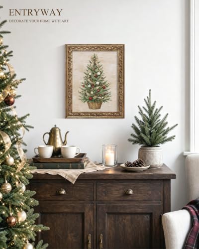 VIYYIEA Gold Framed Canvas Wall Art, Potted Pine Tree Art, 11x14 Inch - color: Potted Pine Tree