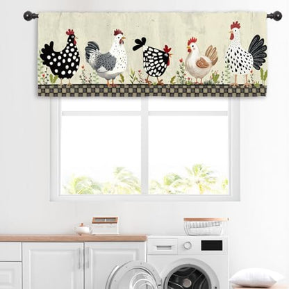 Miyotaa Rustic Rooster Chicken Farm Kitchen Curtain Valance 54W x 18H Rod Pocket Farmhouse Country Rural Window Treatment for Living Room Bedroom Bathroom - color: Rustic Rooster, size: 54"W x 18"L (Pack of 1)