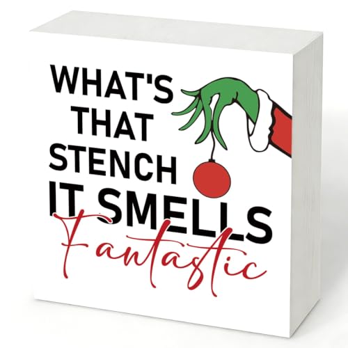 What's That Stench Sign, Funny Christmas Bathroom Wooden Box Desktop Deocr - color: Style 15