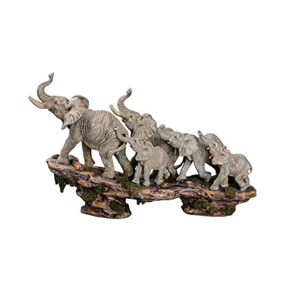 Comfy Hour 14 Inch Elephant Statue, African Family Figurine - color: Gray Elephants With Weathered Cliff Base