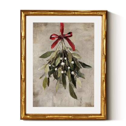 InSimSea Gold Bamboo Framed Christmas Wall Art, Retro Mistletoe, 11x14In - color: Christmas Mistletoe