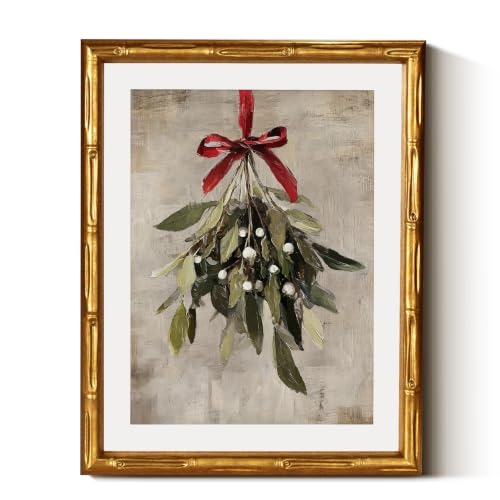 InSimSea Gold Bamboo Framed Christmas Wall Art, Retro Mistletoe, 11x14In - color: Christmas Mistletoe