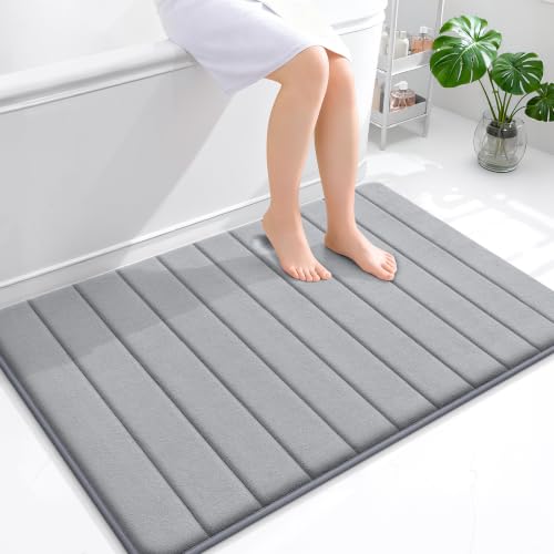 OLANLY Memory Foam Large Bath Mat 44x32, Super Soft Absorbent Bathroom Rugs - color: Grey, size: 44" X 32"