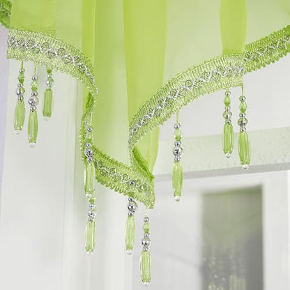 Molaxhome Swag Curtain Scalloped Curtain Valance Drape Sheer Lace Panel 1pc - color: Green