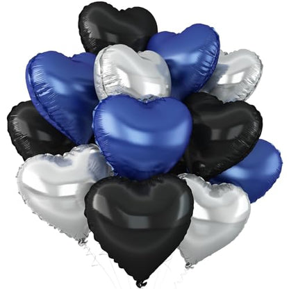 Black Blue Silver Heart Balloons,12Pcs 18Inch Heart Shaped Balloons - color: Black Blue Silver