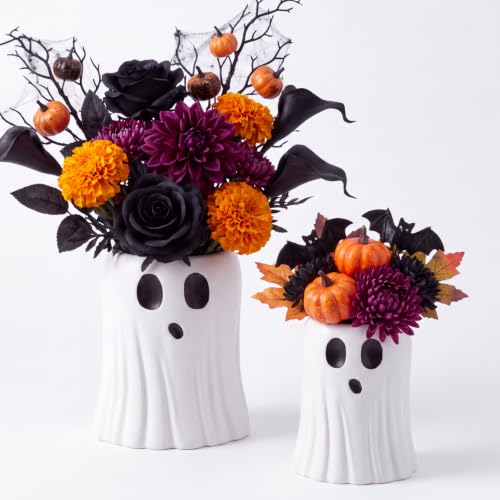FillTouch 2 Pcs Halloween Ghost Bucket Decor Large Ceramic Vase for Home