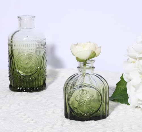5pcs Green Glass Bud Vase Set, Small Flower Vases for Centerpieces in Bulk - color: Green, size: 5pcs