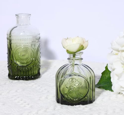 5pcs Green Glass Bud Vase Set, Small Flower Vases for Centerpieces in Bulk - color: Green, size: 5pcs
