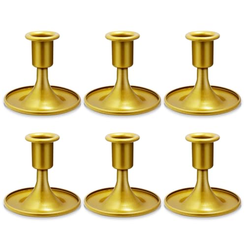 Candlestick Holders 6 PCS Short Metal Taper Candle Holders, KSWING Gold Candle Stick Holders Set, Perfect for Table Centerpiece Mantel Party Wedding Christmas Home Decor, Set of 6 - color: Gold, size: Short - 6pc