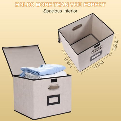 Large Square Storage Bin with Lid, Foldable Organizer Box with Handles & Label Design, for Office, Closet, Home, Documents, Grey, 12.20 x 10.63 x 10.63 Inches, 1 Pack - color: Grey, style: Square - 1 Pack