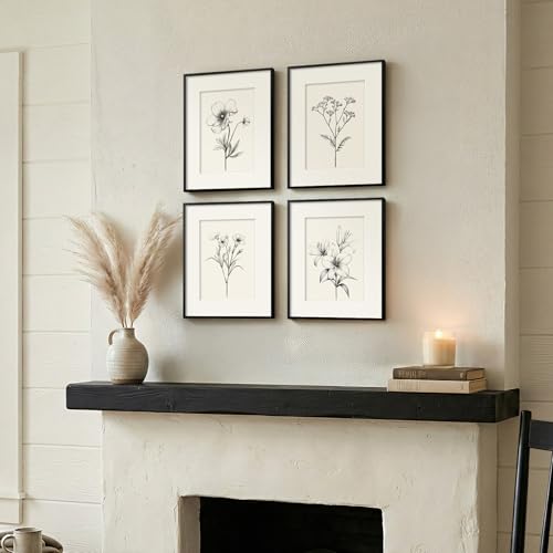 Framed Black and White Botanical Wall Art for Bathroom, 4 Piece 8x10 In - color: Black and White, size: 8" W x 10" H x 4 pcs
