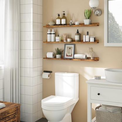 HOOBRO Floating Shelves, Wall Shelf Set of 3, 35.4 Inches Hanging Shelf - color: Rustic Brown, size: 35.4 Inches