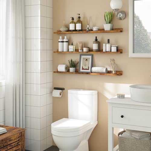 HOOBRO Floating Shelves, Wall Shelf Set of 3, 35.4 Inches Hanging Shelf - color: Rustic Brown, size: 35.4 Inches
