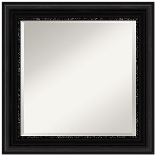 Amanti Art 오버 싱크대용 블랙 욕실 거울, 66 x 66cm(26 x 26인치) 팔러 블랙 스퀘어 화장대 거울, 미디엄 전통 프레임, 수평 및 수직으로 걸 수 있음, 욕실 벽 장식, 경사진 가장자리 - color: 팔러 블랙, size: 26"L x 26"W