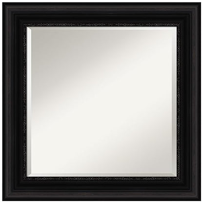 Amanti Art 오버 싱크대용 블랙 욕실 거울, 66 x 66cm(26 x 26인치) 팔러 블랙 스퀘어 화장대 거울, 미디엄 전통 프레임, 수평 및 수직으로 걸 수 있음, 욕실 벽 장식, 경사진 가장자리 - color: 팔러 블랙, size: 26"L x 26"W