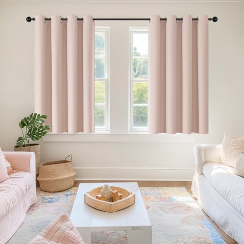 ChrisDowa Pink Blackout Curtains 45 Inches Long 2 Panels for Bedroom - color: Pink, size: 52"W x 45"L (Pack of 2)