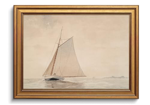 Gold Framed Wall Art Vintage Sailboat Canvas Prints Coastal Wall Decor - color: Sailboat, size: 12"x16"