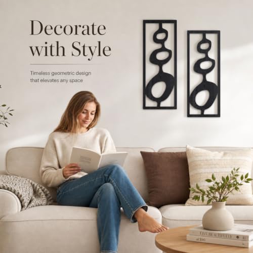 Zzbakress 2 Pcs Mid Century Wall Art Modern Geometric Wood Wall Decor Black - color: Black