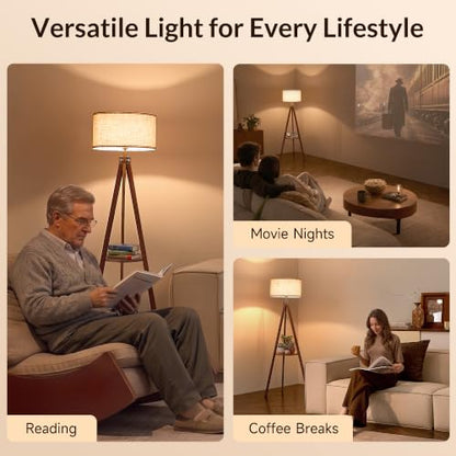 LEPOWER Shelf Floor Lamp Tripod Mid Century Modern Lamps for Living Room - color: Brown Holder