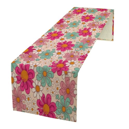 Retro Florals Table Runner Vintage Gardern Flowers Groovy Hippie Seasonal Spring Farmhouse Abstract Country Dinner Runner for Home Kitchen Dining Table Party Holiday Decor 13"x36" - color: Orange-22, size: W13"x L36"