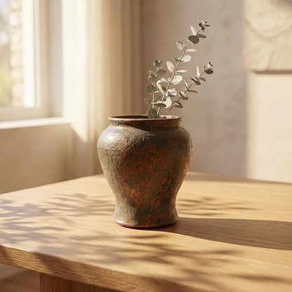 Rustic Farmhouse Ceramic Vase Home Decor (Copper Bronze Brown, Small) - color: Copper Bronze Brown