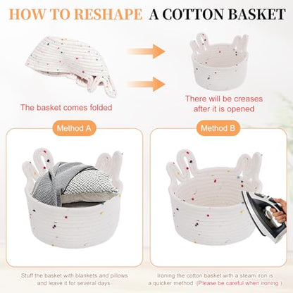 uxcell Small Cotton Rope Woven Storage Basket 6.7x5.5" Cute White Speckles - color: White Speckles, size: 6.7x5.5"