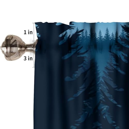 Misty Mountain Deer Valance Curtain, Rustic Retro Blue Foggy Forest Landscape Nature Woodland Wild Animal Deer Print Blackout Window Drape for Kitchen Bedroom, 54x18inch - color: Camo-10