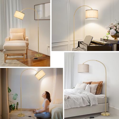 Gold Arc Floor Lamp with Dimmer, Dimmable Floor Lamp with Adjustable Head - color: Gold