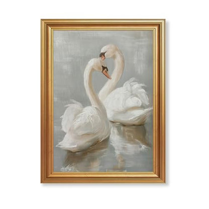 EJPFOGV Two Romantic White Swans Heart Framed Canvas Wall Art 12x16 inches - color: Swan, size: 16"L x 12"W