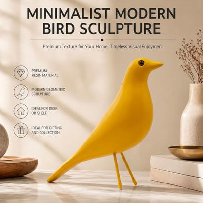 Mid Century Modern Bird Figurine, Resin Shelf Decor Accent (Yellow) - color: Yellow