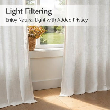 Semi Sheer Pinch Pleated Linen Curtains for Living Room 84 Inches, Natural - color: Natural, size: 40"W x 84"L (Pack of 2)
