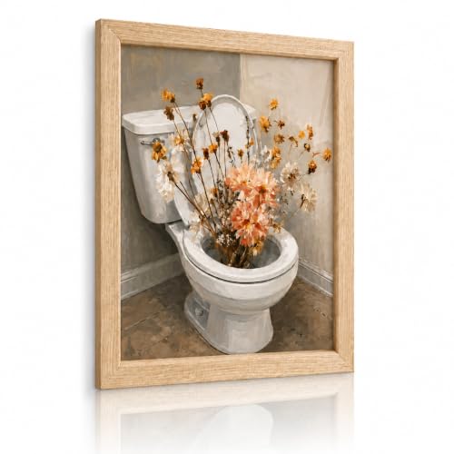 Framed Toilet Flower Canvas Wall Art Poster Prints 12×16In 1P Can Be Hung - color: bathroom-2, size: 12×16in